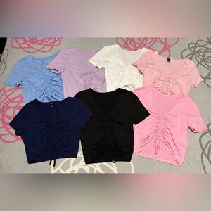 SHEIN Assortment of Colors Ruched Drawstring Crop Tops